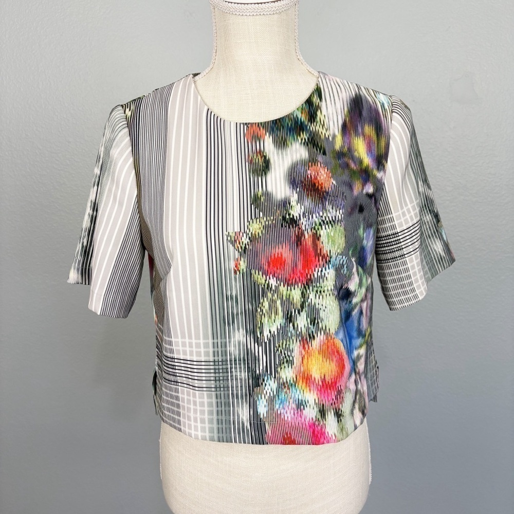 Nanette Lepore Floral Watercolor Abstract Crop Top Boxy Artsy Art to Wear 2